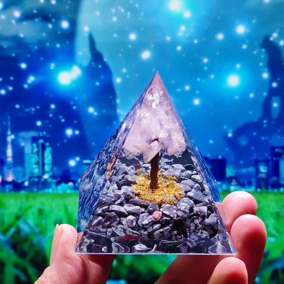 6Cm Orgonite Crystal Pyramid Chakra Spiritual Orgone Pyramid and Generator with Emf Protection for Reiki Healing