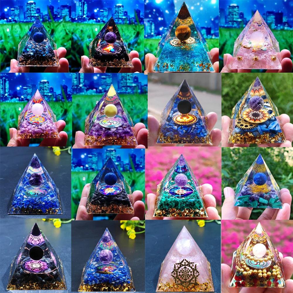 6Cm Orgonite Crystal Pyramid Chakra Spiritual Orgone Pyramid and Generator with Emf Protection for Reiki Healing