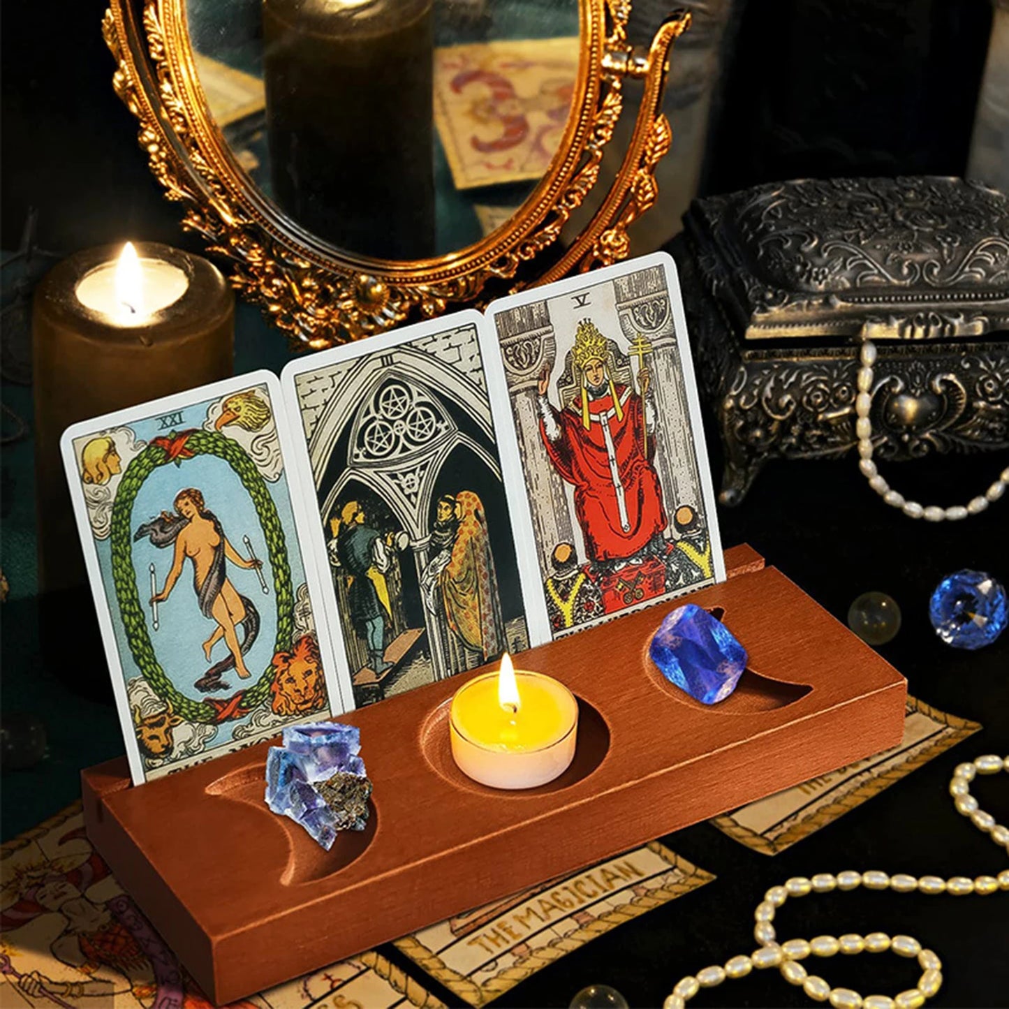 Wood Tarot Card Holder Stand Wood Tarot Card Stand Divination Meditation Decor Witchy Accessories Holder for Mini Altar Shrine
