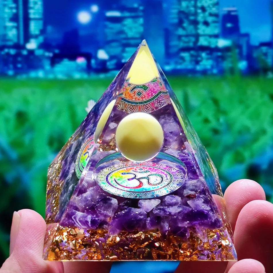 6Cm Orgonite Crystal Pyramid Chakra Spiritual Orgone Pyramid and Generator with Emf Protection for Reiki Healing