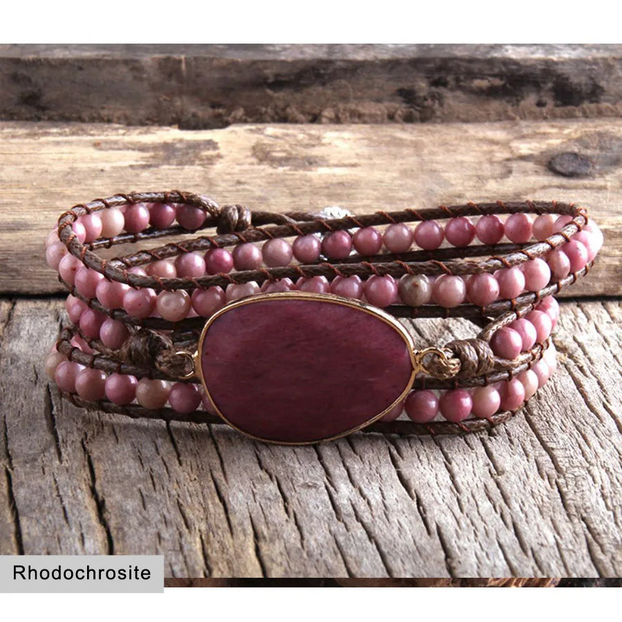 Healing Crystal Stone Beaded Bracelet Energry Hand Leather Cord String Wrap Bracelet Fashion Jewelry Handmade
