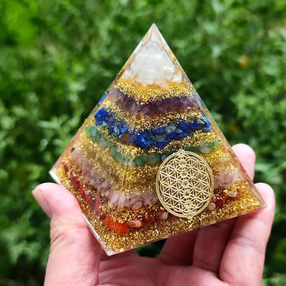 6Cm Orgonite Crystal Pyramid Chakra Spiritual Orgone Pyramid and Generator with Emf Protection for Reiki Healing