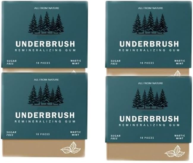 <4Boxes/72 Pcs> Remineralizing Gum, Underbrush Remineralizing Chewing Gum, Organic Mastic Mint Sugar-Sugar-Free, for Whiten Teeth Health, Chewing Gum to Keeps Your Mouth Fresh (4Pc Green)