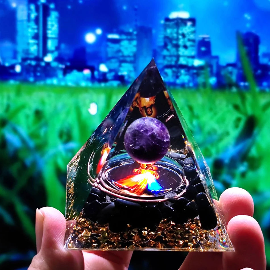 6Cm Orgonite Crystal Pyramid Chakra Spiritual Orgone Pyramid and Generator with Emf Protection for Reiki Healing