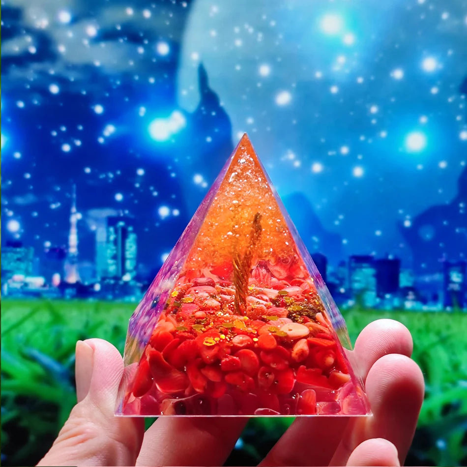 6Cm Orgonite Crystal Pyramid Chakra Spiritual Orgone Pyramid and Generator with Emf Protection for Reiki Healing