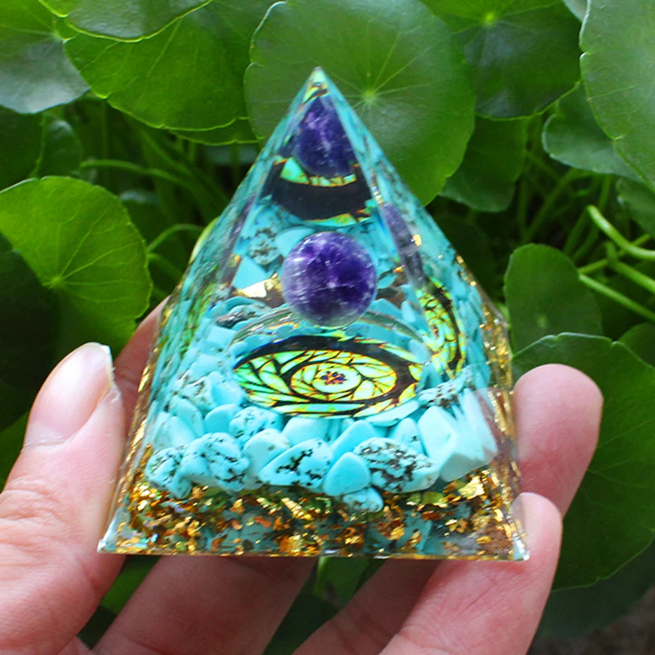 6Cm Orgonite Crystal Pyramid Chakra Spiritual Orgone Pyramid and Generator with Emf Protection for Reiki Healing