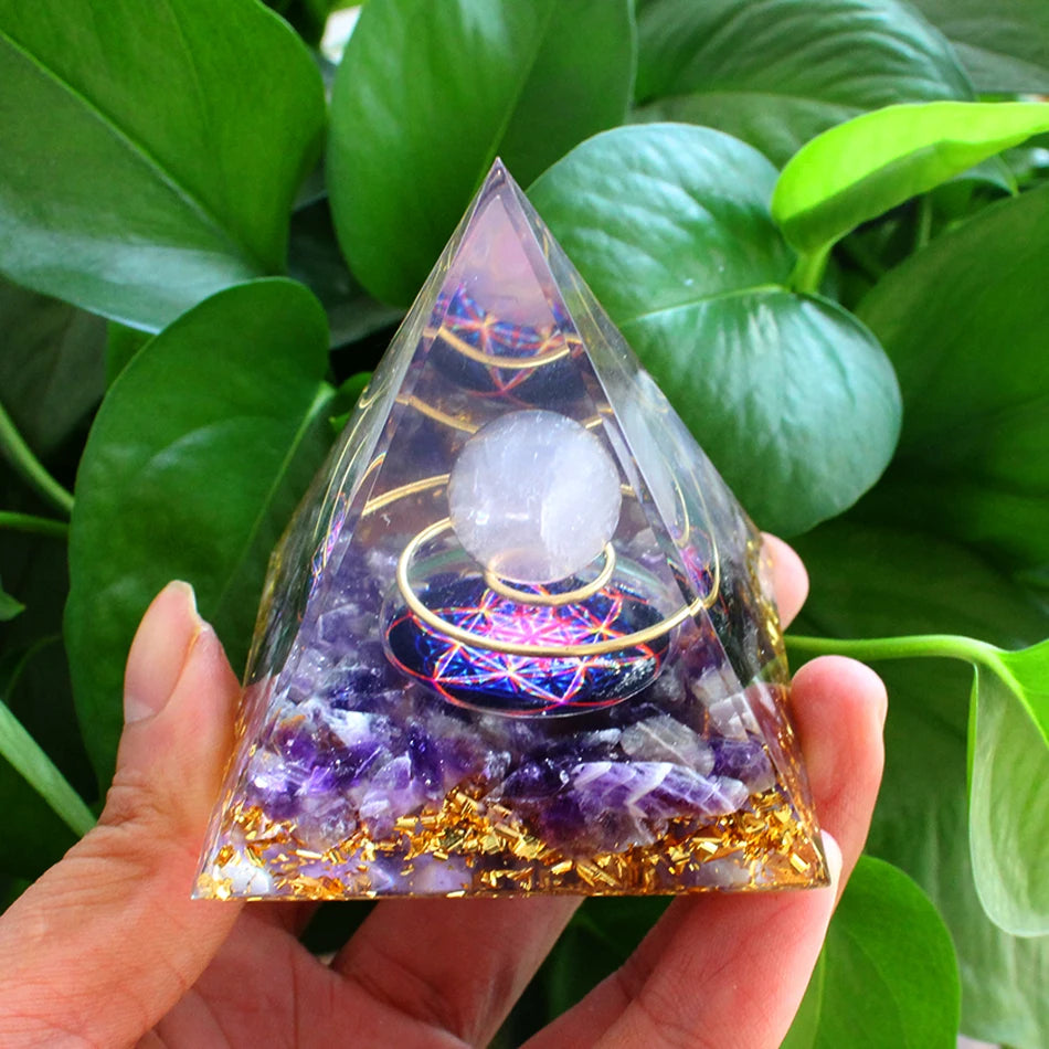 6Cm Orgonite Crystal Pyramid Chakra Spiritual Orgone Pyramid and Generator with Emf Protection for Reiki Healing