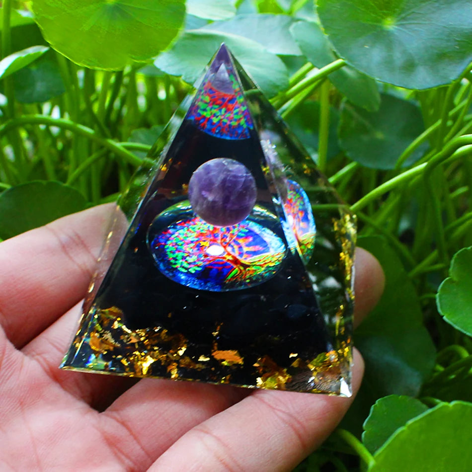 6Cm Orgonite Crystal Pyramid Chakra Spiritual Orgone Pyramid and Generator with Emf Protection for Reiki Healing