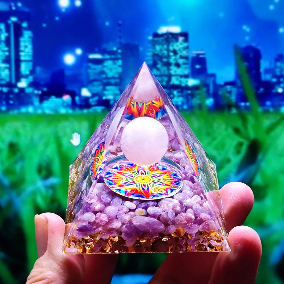 6Cm Orgonite Crystal Pyramid Chakra Spiritual Orgone Pyramid and Generator with Emf Protection for Reiki Healing