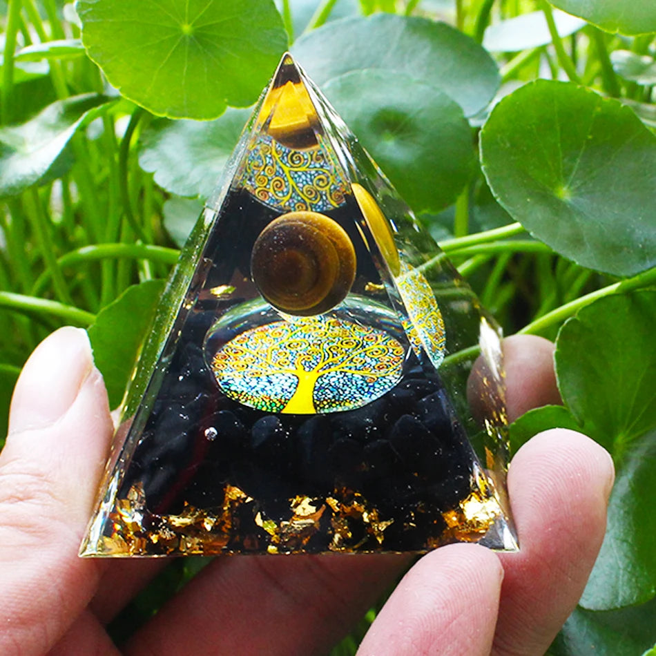 6Cm Orgonite Crystal Pyramid Chakra Spiritual Orgone Pyramid and Generator with Emf Protection for Reiki Healing