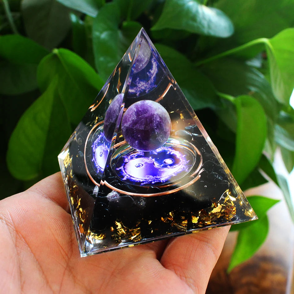 6Cm Orgonite Crystal Pyramid Chakra Spiritual Orgone Pyramid and Generator with Emf Protection for Reiki Healing