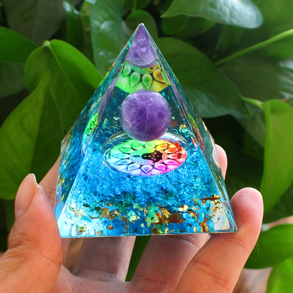 6Cm Orgonite Crystal Pyramid Chakra Spiritual Orgone Pyramid and Generator with Emf Protection for Reiki Healing