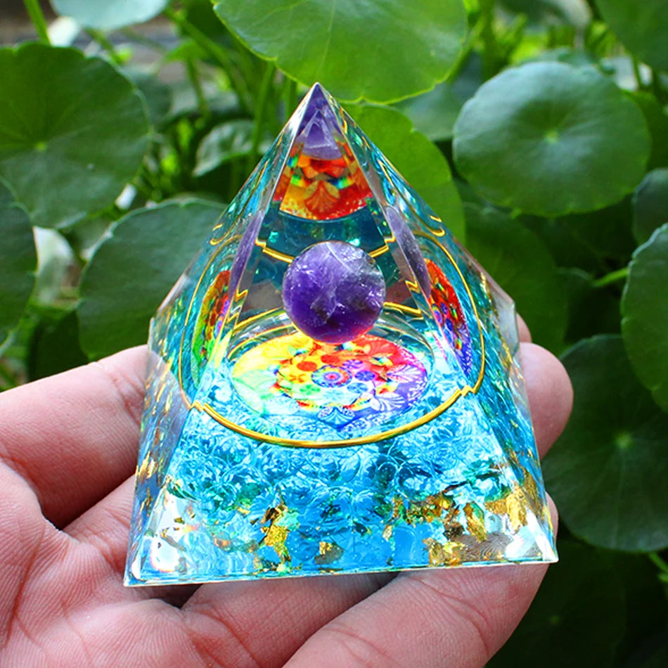 6Cm Orgonite Crystal Pyramid Chakra Spiritual Orgone Pyramid and Generator with Emf Protection for Reiki Healing