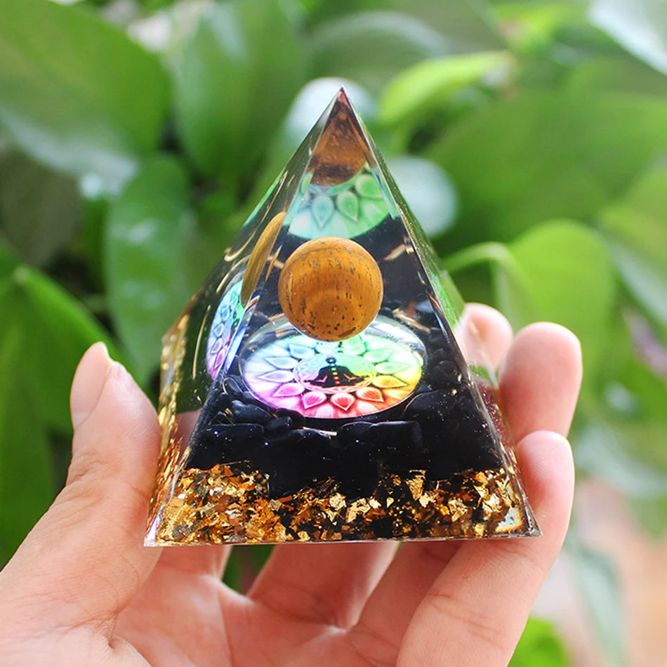 6Cm Orgonite Crystal Pyramid Chakra Spiritual Orgone Pyramid and Generator with Emf Protection for Reiki Healing
