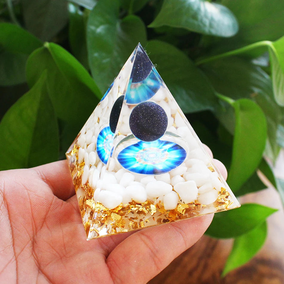 6Cm Orgonite Crystal Pyramid Chakra Spiritual Orgone Pyramid and Generator with Emf Protection for Reiki Healing