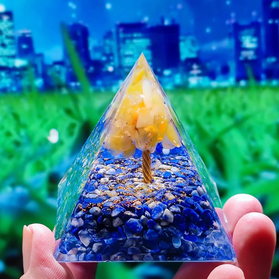 6Cm Orgonite Crystal Pyramid Chakra Spiritual Orgone Pyramid and Generator with Emf Protection for Reiki Healing