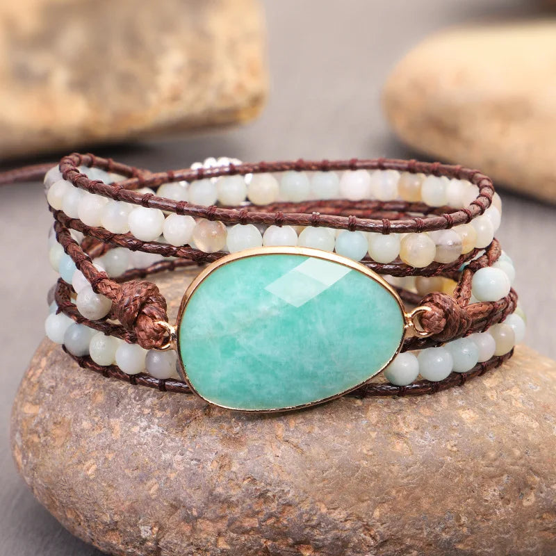Healing Crystal Stone Beaded Bracelet Energry Hand Leather Cord String Wrap Bracelet Fashion Jewelry Handmade