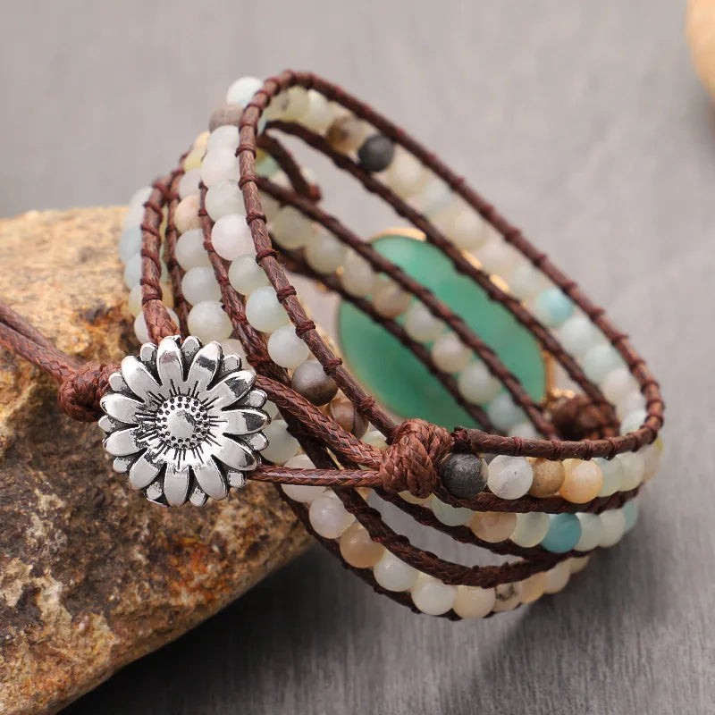 Healing Crystal Stone Beaded Bracelet Energry Hand Leather Cord String Wrap Bracelet Fashion Jewelry Handmade