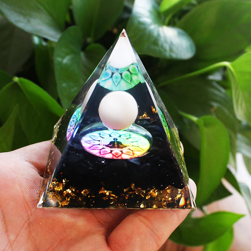 6Cm Orgonite Crystal Pyramid Chakra Spiritual Orgone Pyramid and Generator with Emf Protection for Reiki Healing