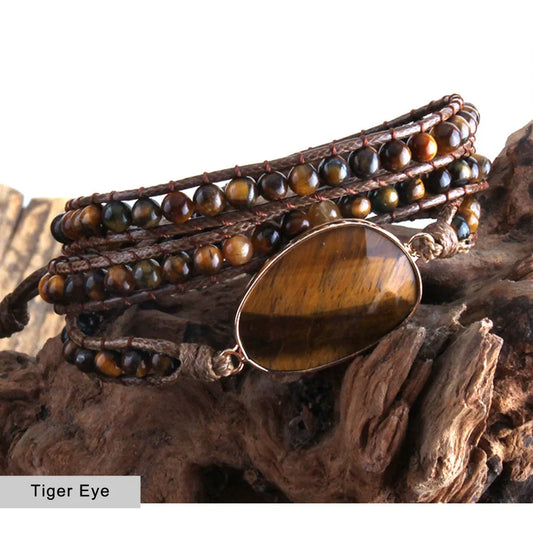 Healing Crystal Stone Beaded Bracelet Energry Hand Leather Cord String Wrap Bracelet Fashion Jewelry Handmade