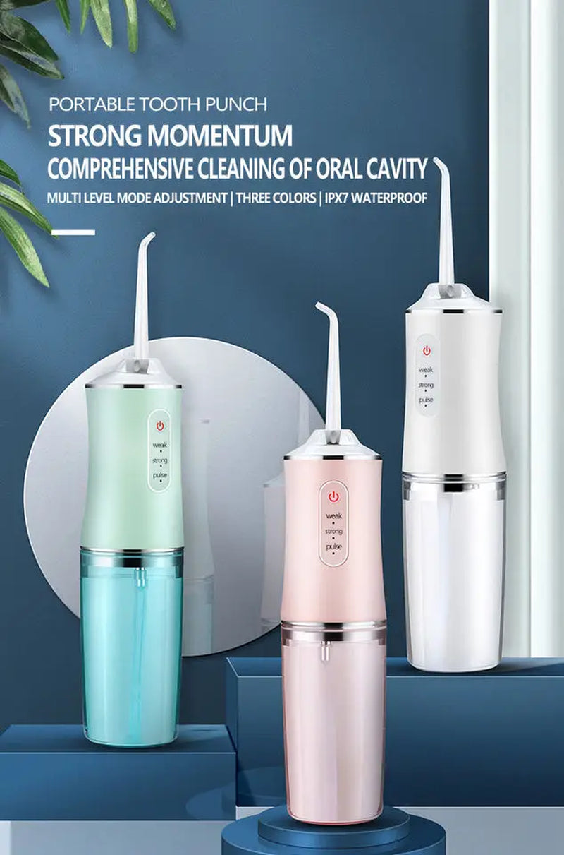 Oral Irrigator Portable Water Flosser, USB Rechargeable Water Jet Tooth Pick + 4 Jet Tip 3 Modes Waterproof Teeth Cleaner