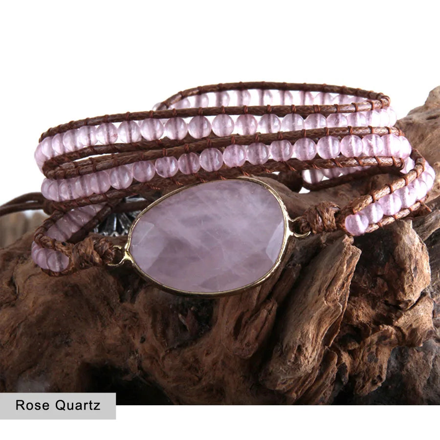 Healing Crystal Stone Beaded Bracelet Energry Hand Leather Cord String Wrap Bracelet Fashion Jewelry Handmade